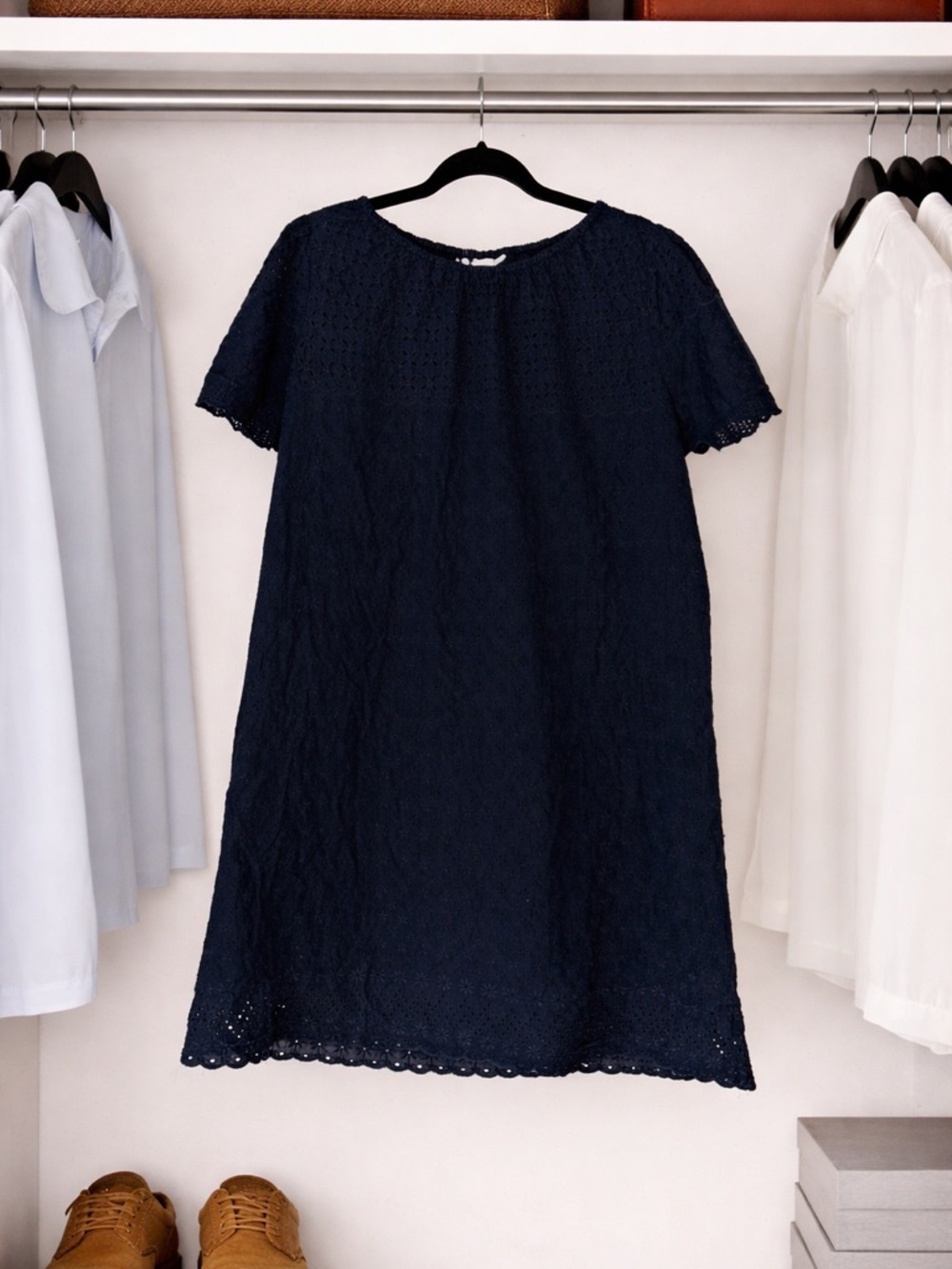 GAP Navy Eyelet Dress Women’s XL Cotton Shift Short Sleeve Lined